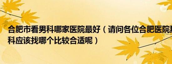 合肥市看男科哪家医院最好（请问各位合肥医院那么多看男科应该找哪个比较合适呢）