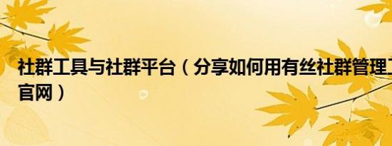 社群工具与社群平台（分享如何用有丝社群管理工具搭建微官网）