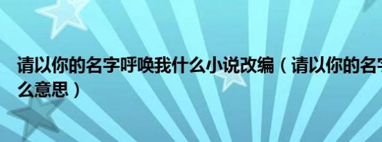 请以你的名字呼唤我什么小说改编（请以你的名字呼唤我什么意思）