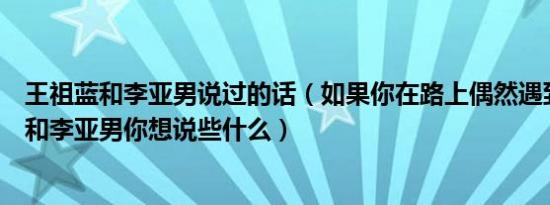 王祖蓝和李亚男说过的话（如果你在路上偶然遇到了王祖蓝和李亚男你想说些什么）