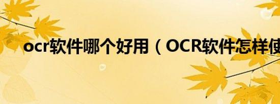 ocr软件哪个好用（OCR软件怎样使用）