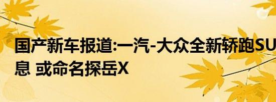 国产新车报道:一汽-大众全新轿跑SUV申报信息 或命名探岳X