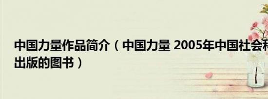 中国力量作品简介（中国力量 2005年中国社会科学出版社出版的图书）