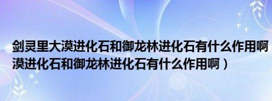 剑灵里大漠进化石和御龙林进化石有什么作用啊（剑灵里大漠进化石和御龙林进化石有什么作用啊）