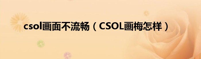 csol画面不流畅（CSOL画梅怎样）