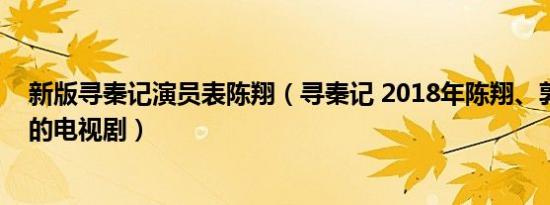 新版寻秦记演员表陈翔（寻秦记 2018年陈翔、郭晓婷主演的电视剧）