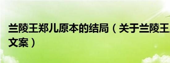 兰陵王郑儿原本的结局（关于兰陵王里郑儿的文案）