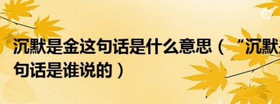 沉默是金这句话是什么意思（“沉默是金”这句话是谁说的）