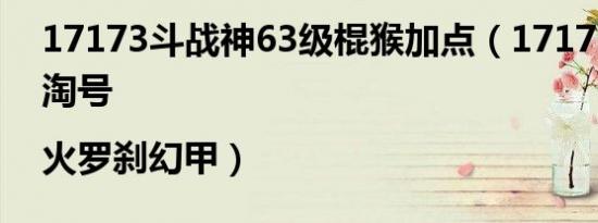 17173斗战神63级棍猴加点（17173斗战神淘号|火罗刹幻甲）