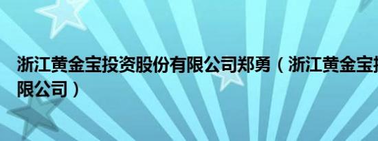 浙江黄金宝投资股份有限公司郑勇（浙江黄金宝投资股份有限公司）