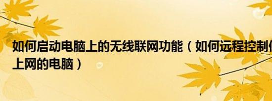 如何启动电脑上的无线联网功能（如何远程控制使用无线网上网的电脑）