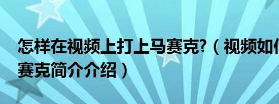 怎样在视频上打上马赛克?（视频如何打上马赛克简介介绍）