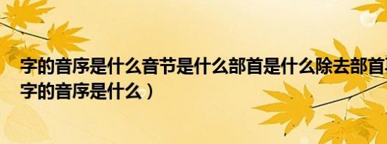 字的音序是什么音节是什么部首是什么除去部首再查几画（字的音序是什么）