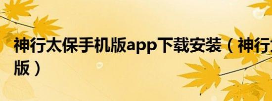 神行太保手机版app下载安装（神行太保手机版）