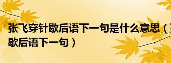 张飞穿针歇后语下一句是什么意思（张飞穿针歇后语下一句）