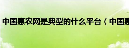 中国惠农网是典型的什么平台（中国惠农网）