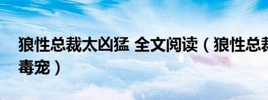 狼性总裁太凶猛 全文阅读（狼性总裁的绝版毒宠）