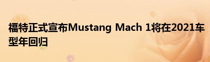 福特正式宣布Mustang Mach 1将在2021车型年回归(图1)