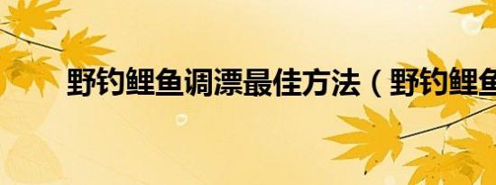 野钓鲤鱼调漂最佳方法（野钓鲤鱼）