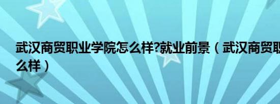 武汉商贸职业学院怎么样?就业前景（武汉商贸职业学院怎么样）