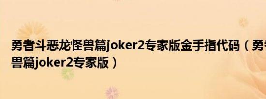 勇者斗恶龙怪兽篇joker2专家版金手指代码（勇者斗恶龙怪兽篇joker2专家版）