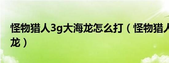 怪物猎人3g大海龙怎么打（怪物猎人3g大海龙）