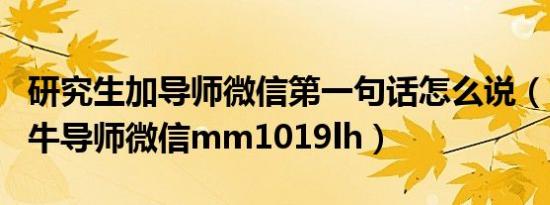 研究生加导师微信第一句话怎么说（mmm最牛导师微信mm1019lh）