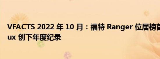 VFACTS 2022 年 10 月：福特 Ranger 位居榜首 丰田 HiLux 创下年度纪录