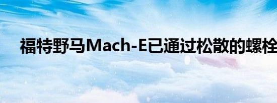 福特野马Mach-E已通过松散的螺栓召回