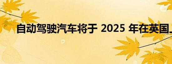 自动驾驶汽车将于 2025 年在英国上路