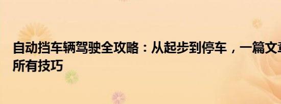 自动挡车辆驾驶全攻略：从起步到停车，一篇文章带你掌握所有技巧