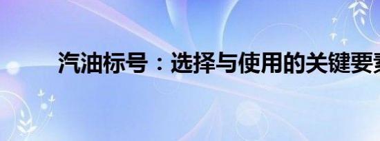 汽油标号：选择与使用的关键要素