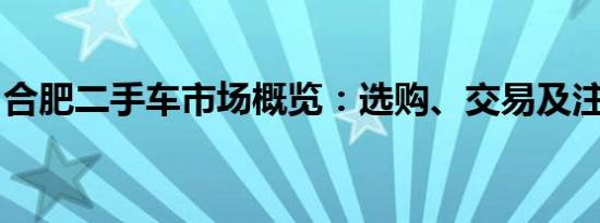 合肥二手车市场概览：选购、交易及注意事项