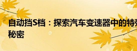 自动挡S档：探索汽车变速器中的特殊档位的秘密