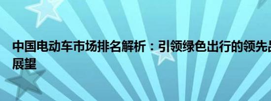 中国电动车市场排名解析：引领绿色出行的领先品牌与趋势展望