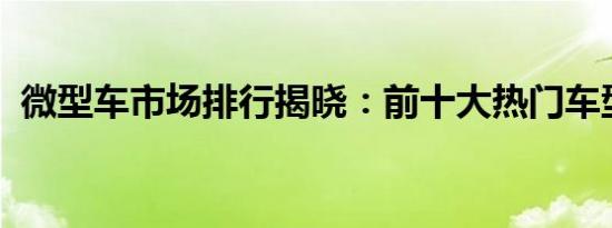 微型车市场排行揭晓：前十大热门车型一览