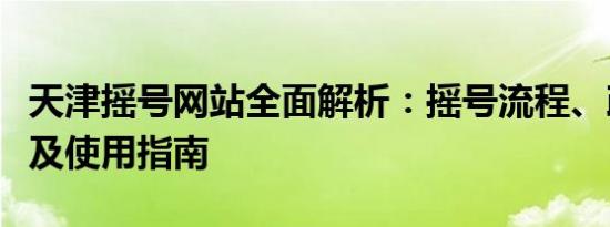 天津摇号网站全面解析：摇号流程、政策解读及使用指南