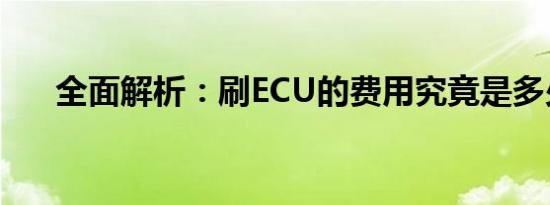 全面解析：刷ECU的费用究竟是多少？